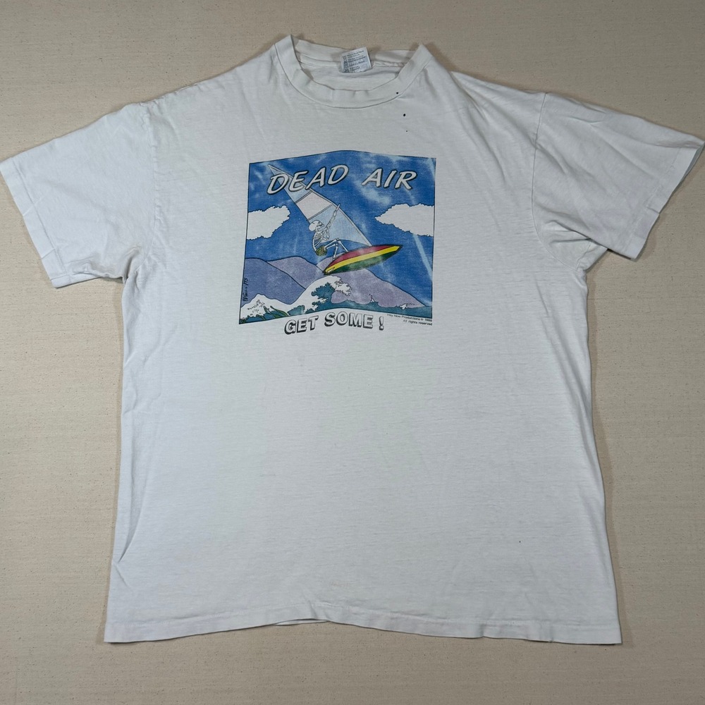 Vintage 1988 Dead Air Get Some Skeleton Surf T-Shirt Hanes Beefy-T XL White 80s